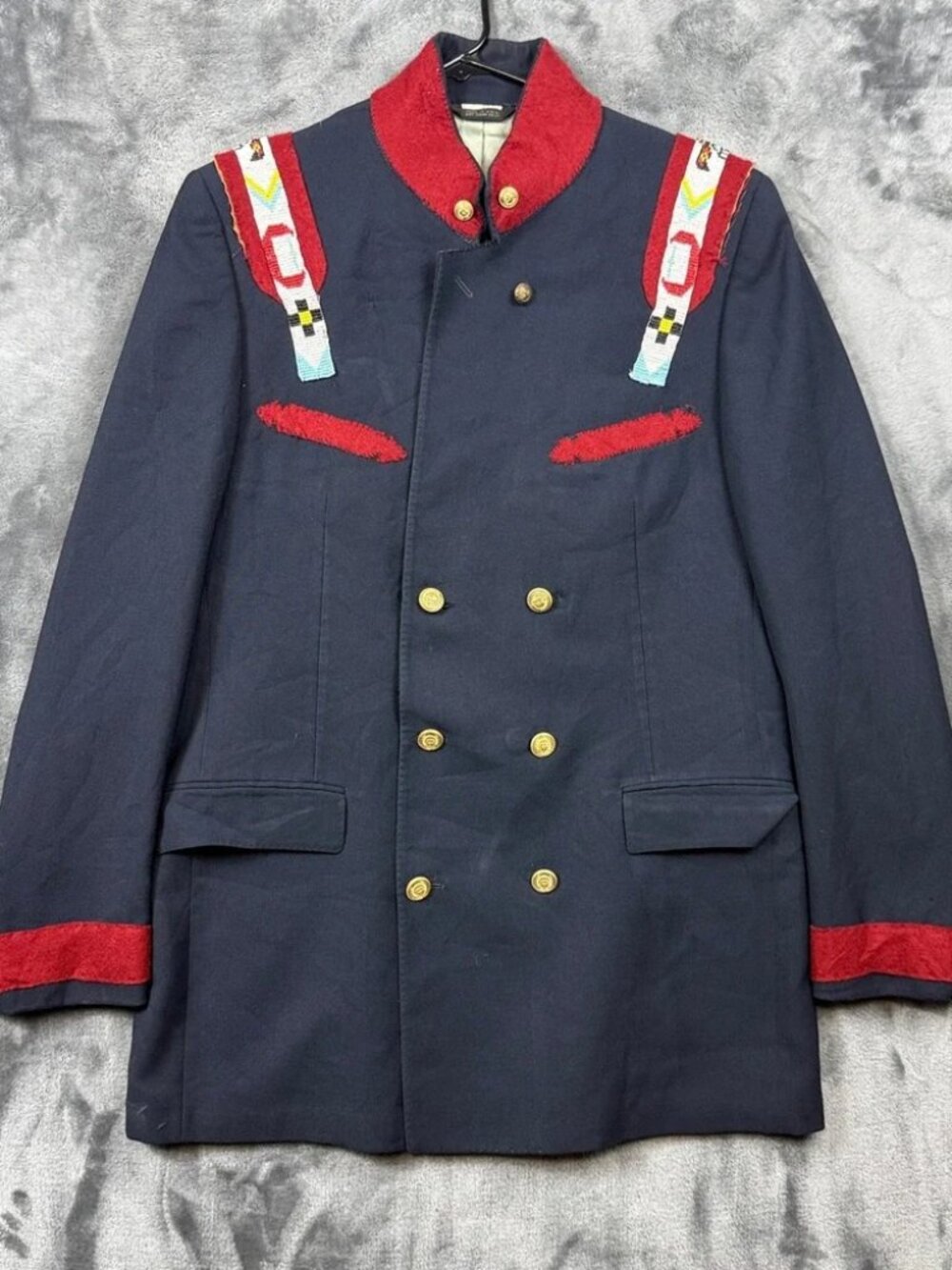 Phoenix Clothes Military Jacket Mens Beaded Epaulettes Red Trim Crest Button